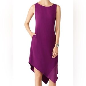 Trina Turk Purple Plum Blossom Asymetrical Sheath Dress Size Small Pockets
